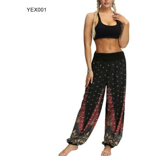 Summer Bohemian Pants Women Feather Print Hippy Baggy Plus Size Loose Comfortable Harem Pants Trousers Streetwear 2021