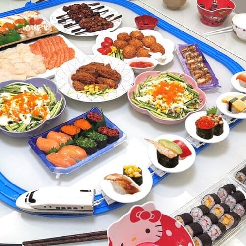 Household Mini Conveyor Belt Sushi Toy Train Electric Track Conveyor Belt Rotating Table DIY Splicing Snack Plate