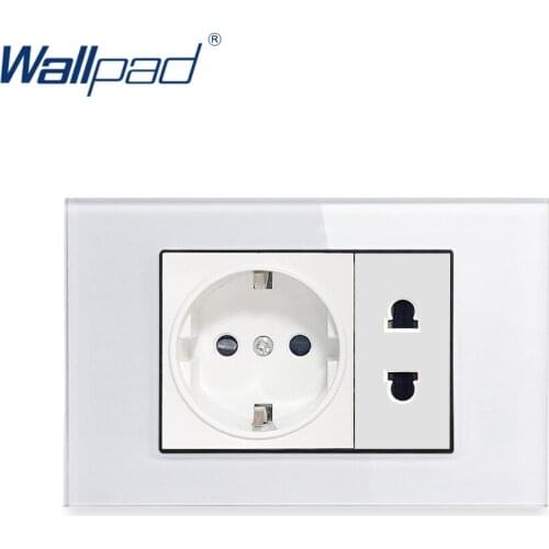 2 Pin With EU German Socket Wallpad Luxury Tempered Glass Panel Electric Wall Power Socket Electrical 16A AC 110-250V