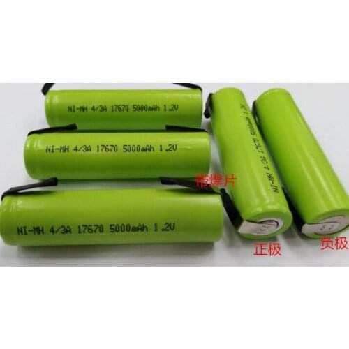 2PCS Ni-MH rechargeable battery 17670 nickel-metal hydride battery 4/3A 17670 5000MAH1.2V with solder feet
