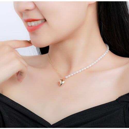 Natural Freshwater Pearl Necklace for Femme Handwork Jewelry 4mm Choker Women’s Neck Chain for Party /Wedding Gold Pendant