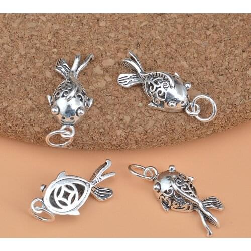 925 Sterling Silver Retro goldfish Pendant for DIY Jewelry Making Making Handmade Beading Bracelet necklace Pendant Fitting