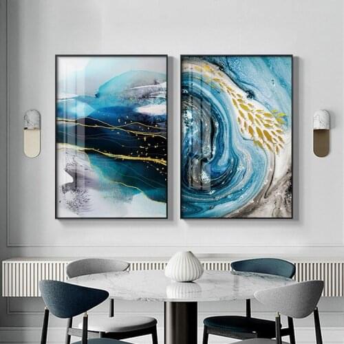 Simple Nordic abstract Watercolor River golden lines Swimming Fish luxury Porch Canvas Painting Prints Poster Wall Art Picture