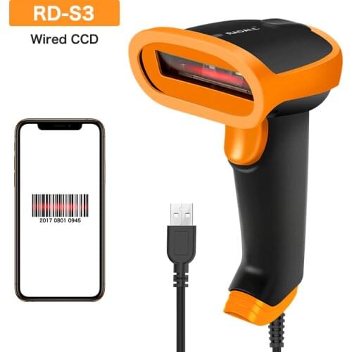 RD-S3 Portable Handheld CCD Barcode Scanner Wired 1D bar Code Reader USB cable bar code Scanner for Inventory & screen payment