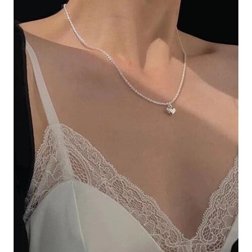 REDCHENG 925 Sterling Silver Sparkling LOVE Heart Chain Necklaces for Women INS Fashion Luxury Exquisite Birthday Jewelry Gifts