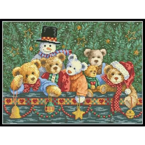 Christmas Bears Stamped Cross Stitch Complete Kits Embroidery Needlework Sets 11CT 14CT Diy Handmade Crafts Home Decor Paintings