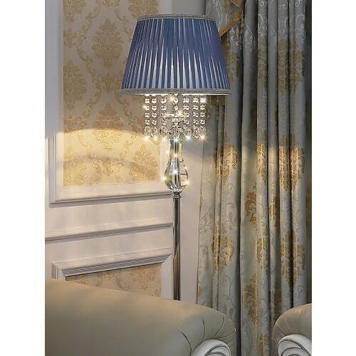 Modern simple fashion crystal living room floor lamp study bedroom lamp European American blue luxury crystal floor lamp