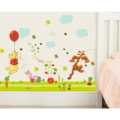 Winnie The Pooh Bear With Tiger Wall Stickers For Kids Room Kindergarten Baseboard Decoration Caroon Animal Mural Art Home Decal