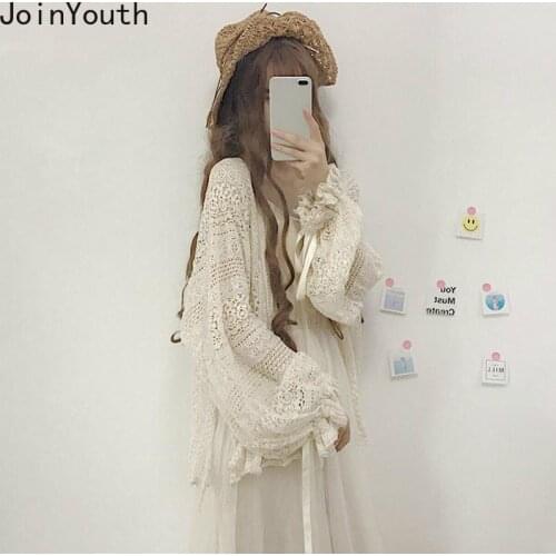 Joinyouth Summer Sun Protection Skirts Loose Long Hollow Out Lace Cardigan Sweet Ladies Tops 2020 Thin See Through Blouses 7b091