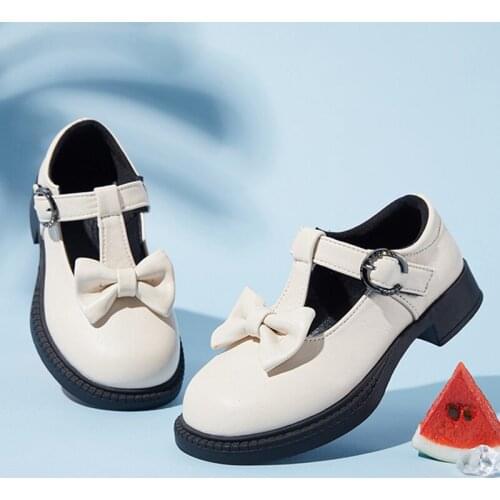 Kids High Heel Shoes 2021 Girls White Shoes Girls Leather Shoe Butterfly Knot Casual Glitter Children Kids Shoes For Girl GS7527