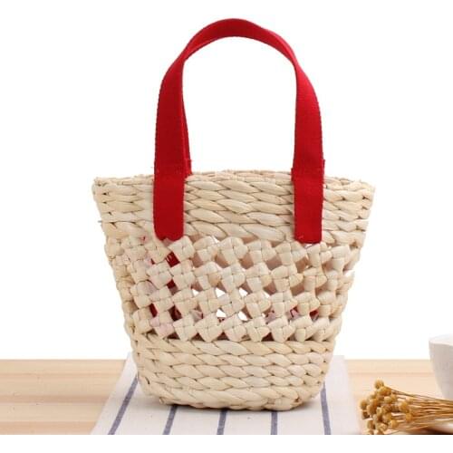 Aaby 2021 Newest Bohemian Straw Mini Handbag For Women High Quality Hollow Out Ladies Tote Bags With Braid Handle Hand Knitting