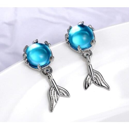 Dreamy Blue Foam Fishtail Earrings Women Sweet Fresh Womens Dangle Earrings Party Birthday Valentines Day Gift Jewelry Charms