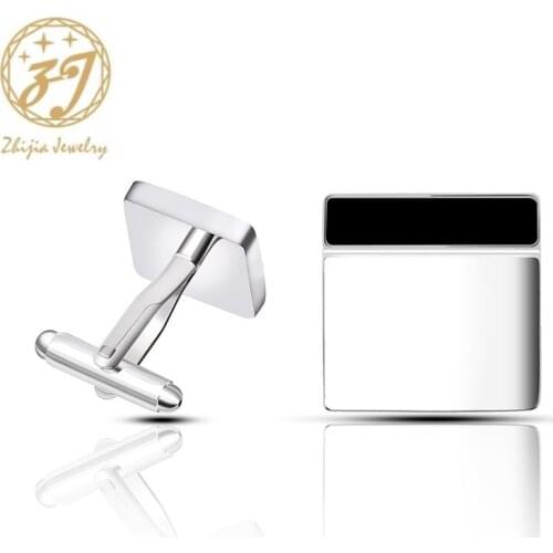 Zhijia simple classic business style black silver color mens fashion cufflinks accessories man jewelry gifts