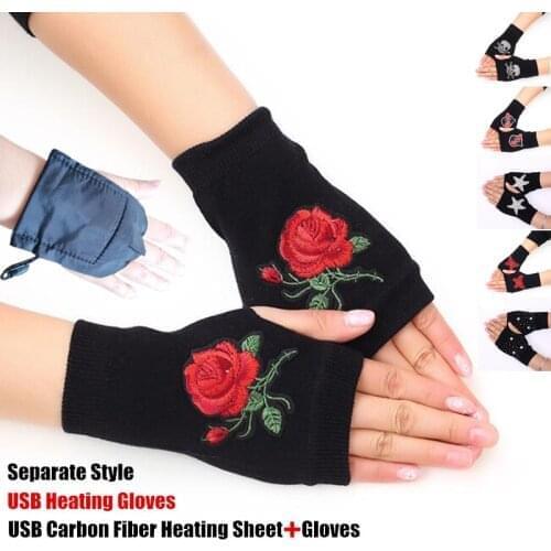 Winter Warm Boy&Girl Students Homework Separate Style USB Heating Gloves,Women Office Hand Back Heated Knitted Fingerless Gloves