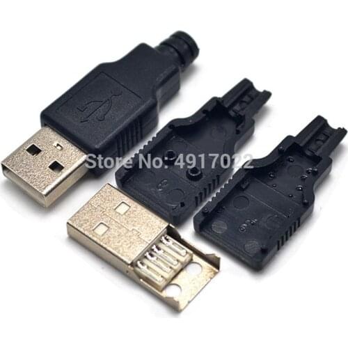 10pcs USB 2.0 Type A Male USB 4 Pin Plug Socket Connector With Black Plastic Cover Type-A DIY Kits Solder type DIY Connector New
