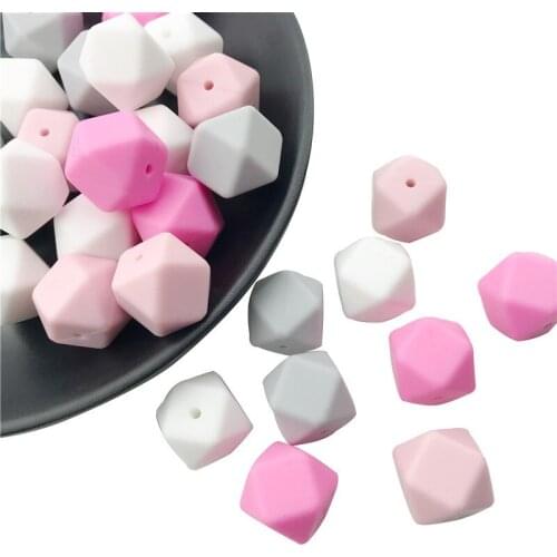 20PCS Pink Series 17mm Hex Silicone Beads Diy Feeding Infant Pacifier Chain Nurse Gift Baby Teether Christmas Gifts