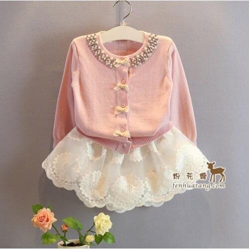 2016 autumn new baby girls jacket pearl collar girls Cardigan outfits long sleeve girls coat cute bows kids clothes girls party