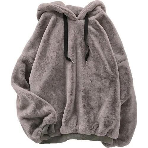 80% HOT SALES!!!Women Autumn Winter Solid Color Hooded Sweatshirt Plush Thick Pullover Hoodie