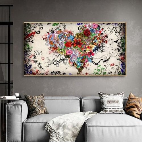 Abstract Art Flower Love Heart Romance Canvas Paintings Wall Art Prints Poster Living Room Decorative Paintings Wall Home Decor