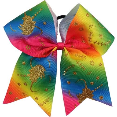 CN Love Heart Cheer Bows With Rubber Band For Girls Kids Large Glitter Unicorn Ponytail Hair Bows Holder Hair Accessories