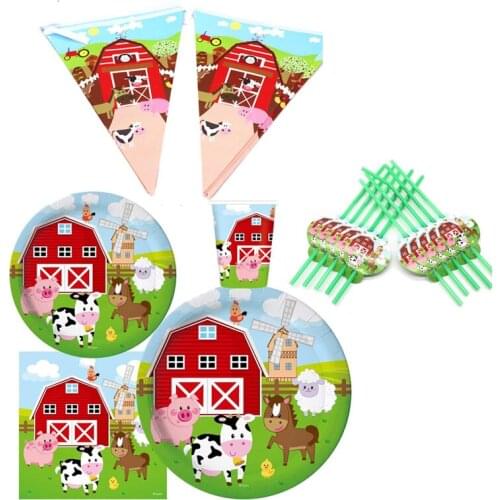 Barnyard barn Farm Animal themed Birthday Party Baby Shower decoration Supply Banner Plate Cup Napkin Tablecloth straw gift bag
