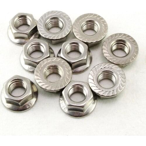 Free shipping 25 pieces Metric M10 304 Stainless Steel Hex Head Serrated Spinlock Flange Nuts