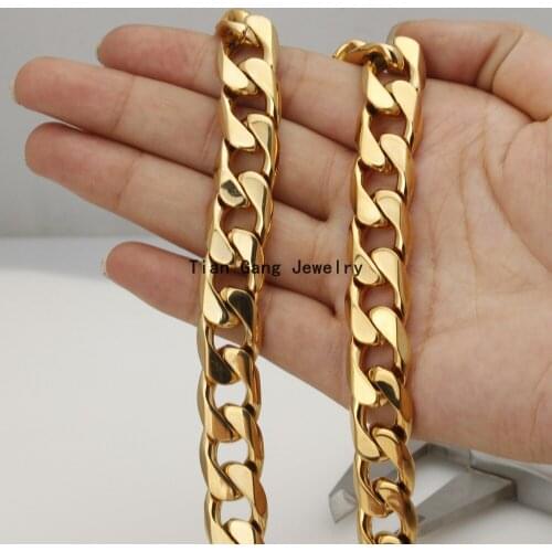 Length 7"-40" 15mm Boys Mens Silver Color/Gold Color Curb Cuban Chain Stainless Steel Necklace or Bracelet Chain Hotsale