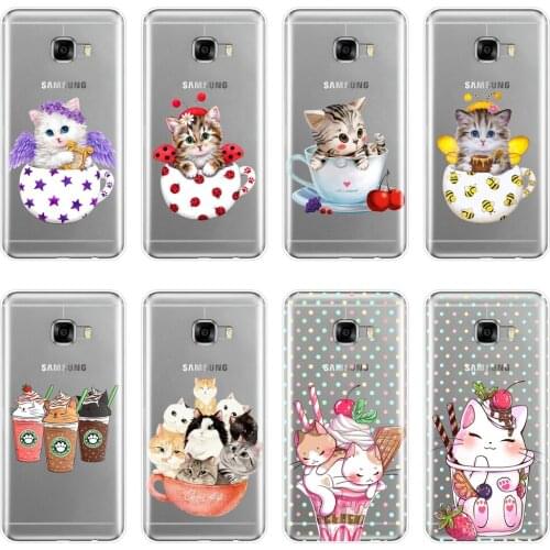 Cup Cat Kawaii Cute Phone Cases For Samsung Galaxy C5 C7 C8 Case Silicone Soft TPU Back Cover For Samsung Galaxy C5 C7 C9 Pro