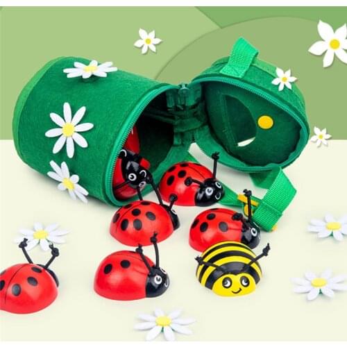Wooden Montessori Counting Beetle Kindergarten Children Number Enlightenment Learn To Count Ladybug Backpack Educational Toy