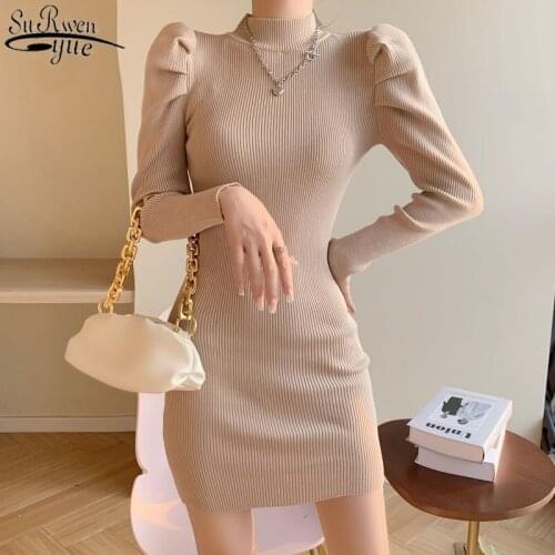 European and American Imperial Sister Style Bubble Long Sleeve Bottoming Dress for Women Early Spring Vestidos 12744