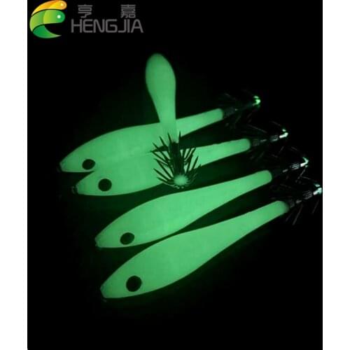 HENGJIA 5PCS hard plastic luminous shrimp fishing lures squid jig baits noctilucent night lures pesca fishing tackles