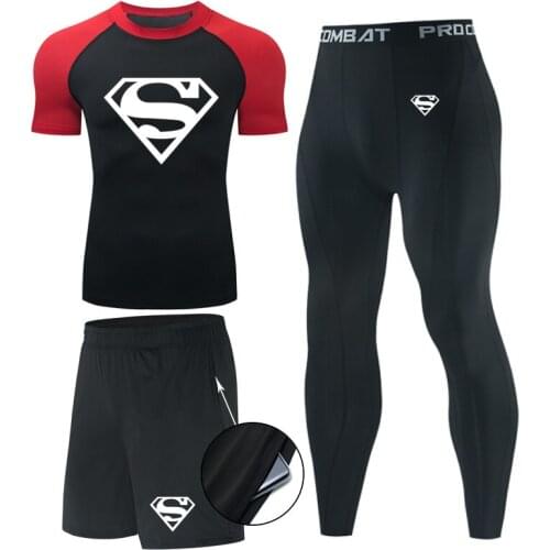 Summer Mens Compression Set Legging Short Sleeve T-shirt Running Fitness MMA Rashguard Male Quick-Drying Tights Track Suit