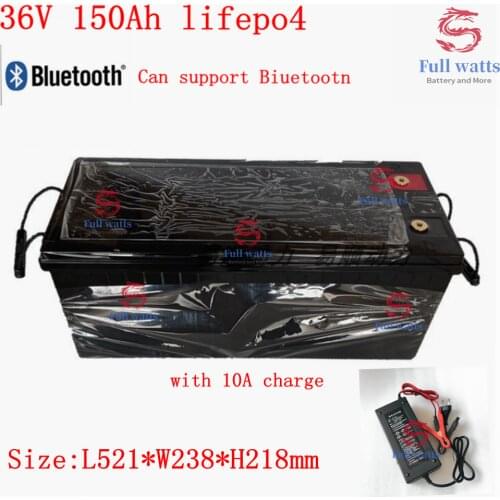 36V 150AH lifepo4 lithium battery Bluetooth BMS APP for 3000w 2000W tricycle UPS vehicle scooter boat camping + 10A Charger