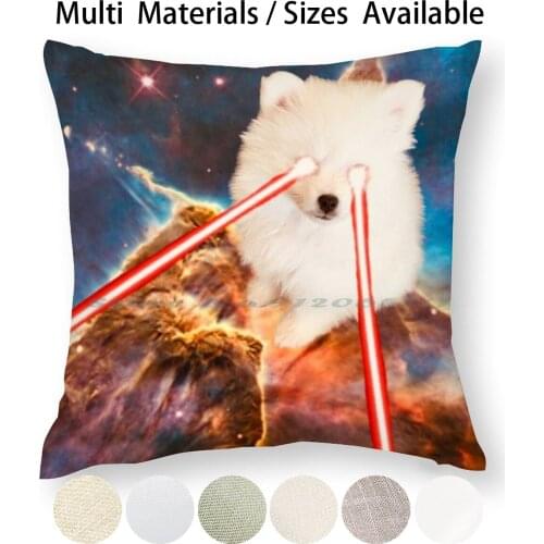 Space Puppy With Laser Eyes Pillow Case Throw Pillow Cover Cotton Linen Flax Space Sci Fi Puppy Eskie American Eskimo Lasers