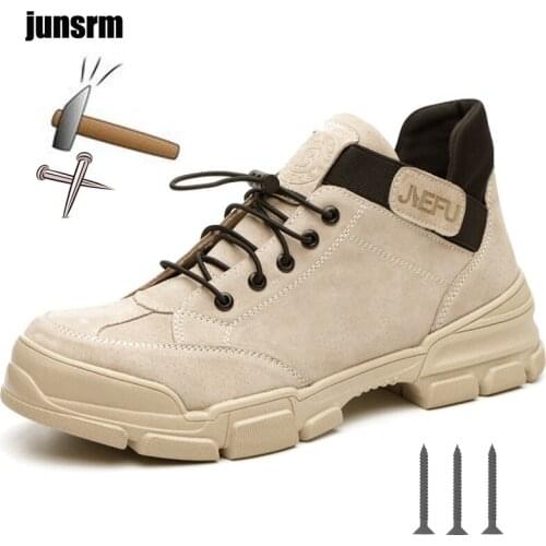 The New Pigskin Safety Work Shoes Breathable Steel Toes Slip on Casual Boots for Mens Safety Work Shoes Welder protective shoes