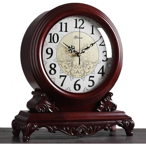 New Luxury Large Solid Wood Table Clock Living Room Bedroom Desktop Vintage Engraving Desk Clock Home Decoration Table Watch
