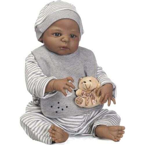 NPK black boy reborn babies dolls 23"57cm full silicone reborn dolls for child gift real born bear head bebe doll bonecas