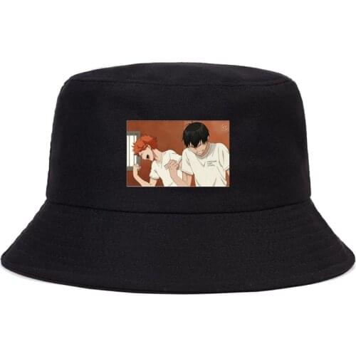 High Quality cartoon Haikyuu printing Bucket hats For Men Women Anime Fisherman Hat Fashion Cool Panama Fishermans Hat