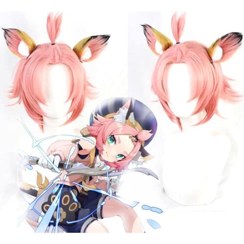 Genshin Impact Diona Cosplay 32cm Short Christmas Pink Wig Cosplay Anime Cosplay Heat Resistant Synthetic Wigs Halloween Party