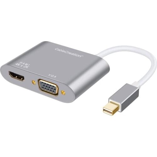 Mini DisplayPort to HDMI VGA Adapter,2 in 1 Mini DP(Thunderbolt 2) Converter Compatible with laptop Mac Mini Surface Pro 3/4/5/6