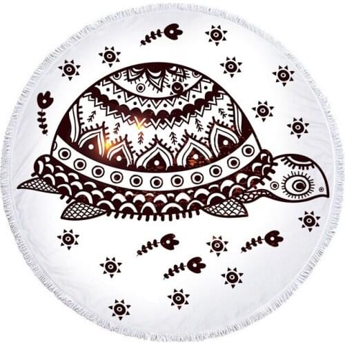 Carton Turtle Printed Microfiber Beach Towel Aminal Yoga Mat Tassels Blanket Large Round Towel Swimwear Tapestry Home Decor