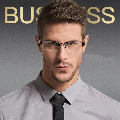 Veshion Half Frames Glasses Men Titanium Glasses Frames Male Eyeglasses for Male Transparent Clear Lens Ultra-light Myopia Glass