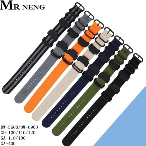 MR NENG Nylon Nato ZULU Strap Black Connectors for GA-100 GA-110 GA-120 GD-110 For DW-5600 Men Bracelet Watch Band with Tools