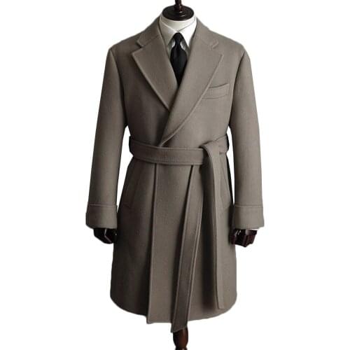Woolen Overcoat Winter England Style Thick Belt Mens Loose Warm Long-Length Trench Coat Male Jacket 2021 New