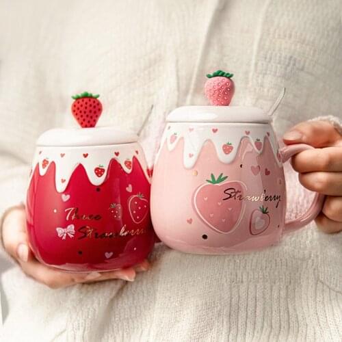 Lovely ceramic cups children with spoon mugs creative personality trend cups home milk breakfast coffee cups