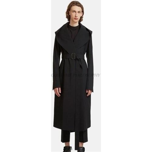 New S-6xl Original Design Mens Trench Coat Long Section Loose Corset Big Hat Black Long Sleeve Fashion Slim Windbreaker