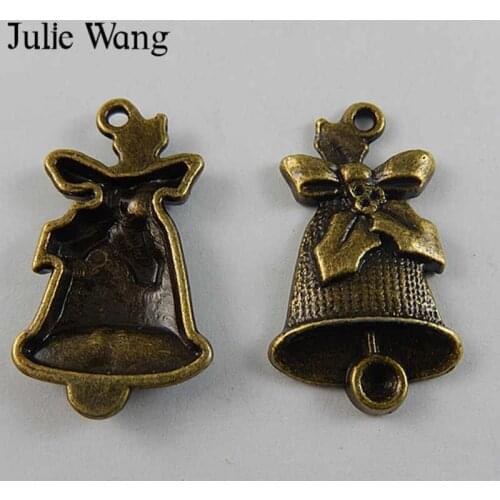 Julie Wang 8PCS Alloy Antique Bronze Vintage Christmas Bell Shape Charms Neckalce Pendant Findings Jewelry Making Accessory