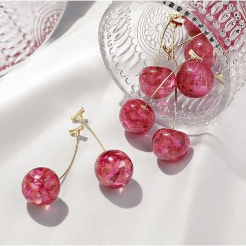 XIYANIKE 2020 Korean Fashion New Cute Simulation Whole Cherry Earrings Sweet Romantic Fruit Stud Earrings Girl Jewelry Gift