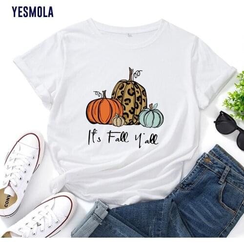 YESMOLA Women T Shirt Pumpkins Print T-Shirt Harajuku Plus Size Female O Neck Tees Summer Cotton Tops Oversized TShirt