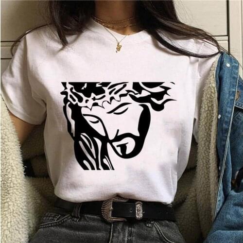 Womens Summer T-shirt Jesus Christian Picture Printed T-shirt 90s Harajuku Leisure Streetwear Female Casual Clothing